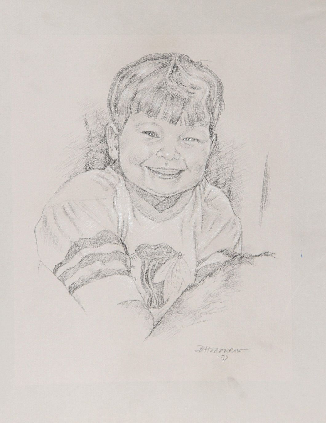 Portrait of Boy in Chicago Blackhawks Jersey Pencil | Diane H. Morrow,{{product.type}}