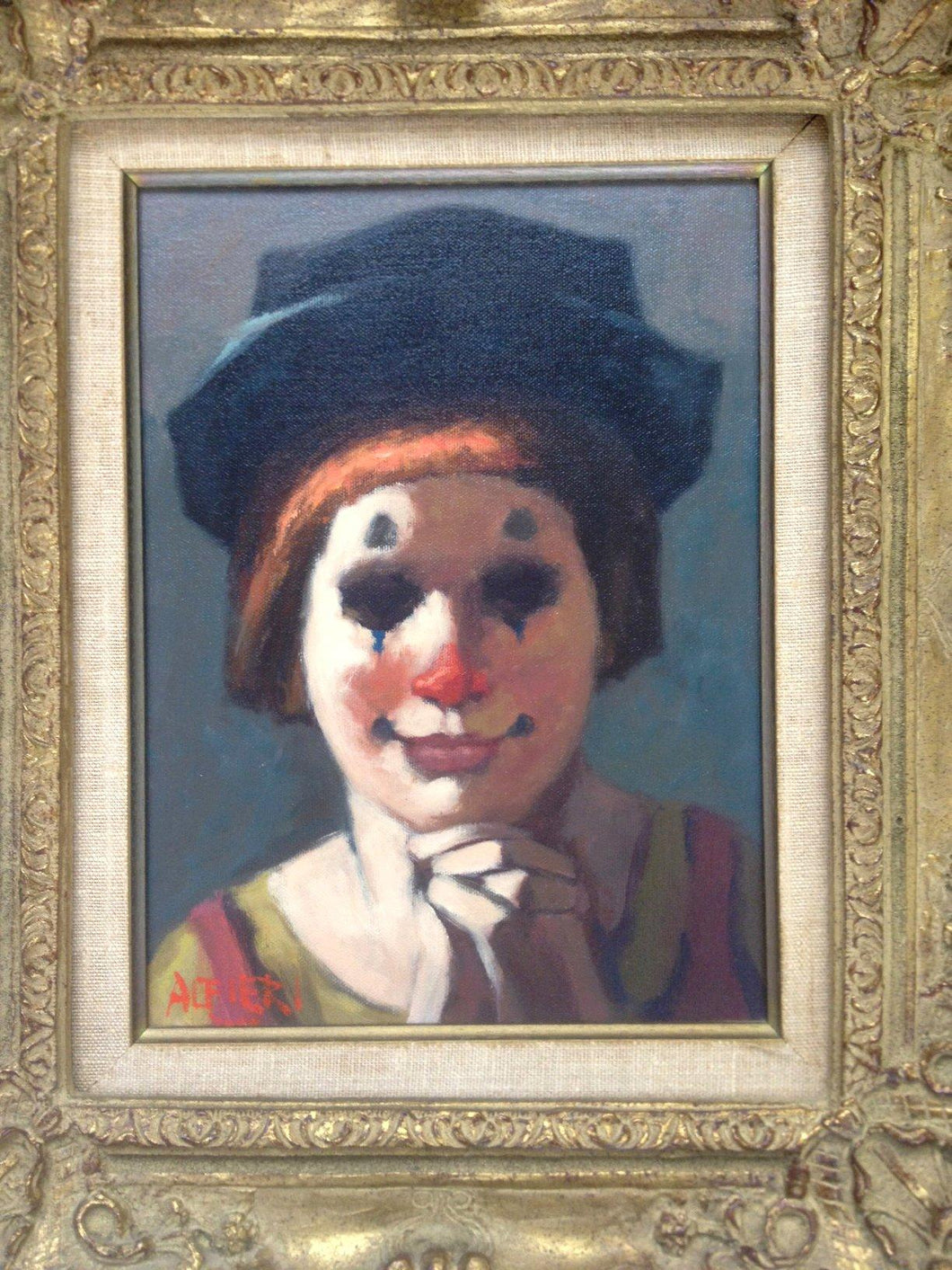 Portrait of Clown in Blue Hat Oil | Philippe Alfieri,{{product.type}}