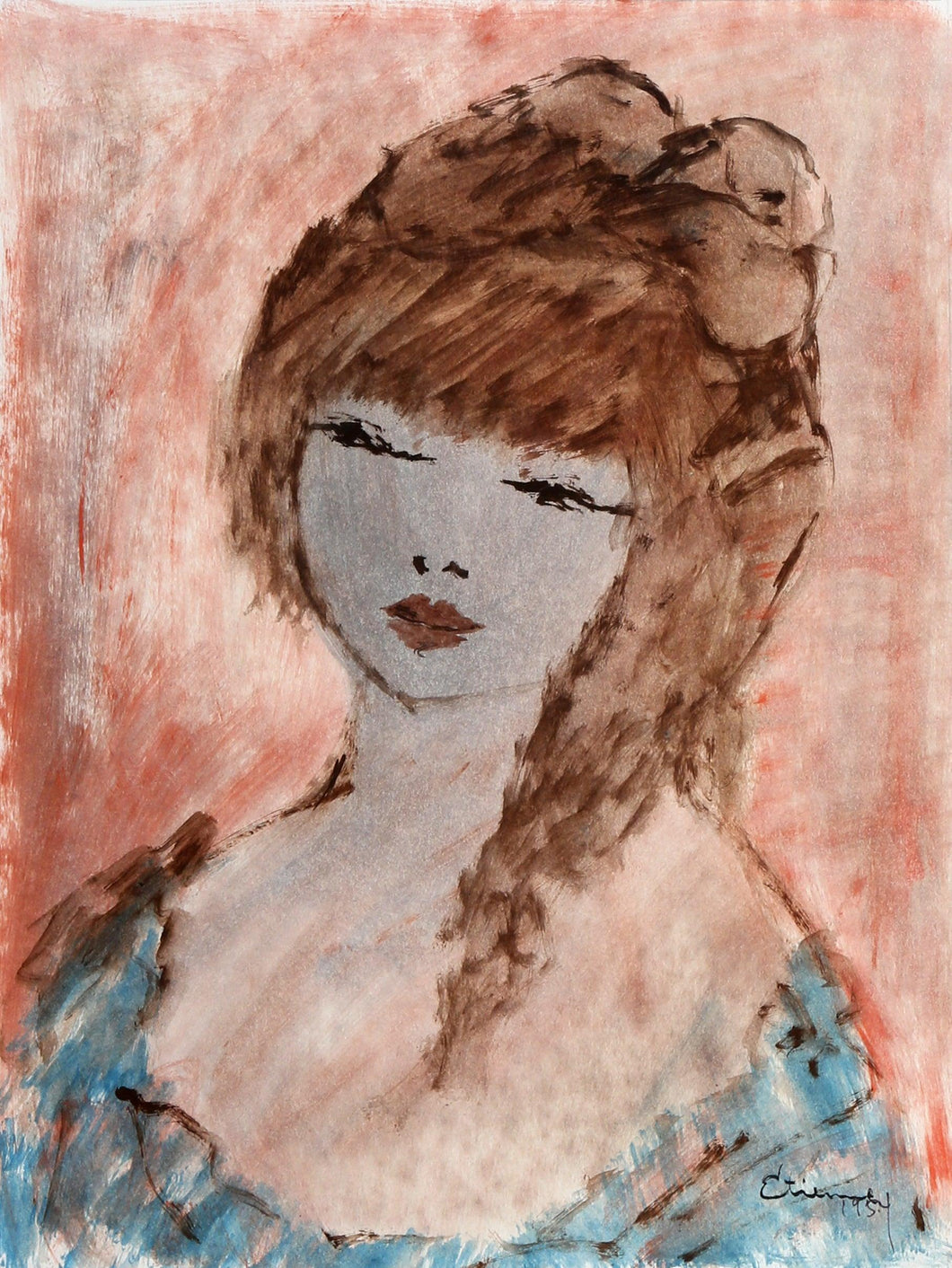 Portrait of Girl 107 Gouache | Roger Etienne,{{product.type}}