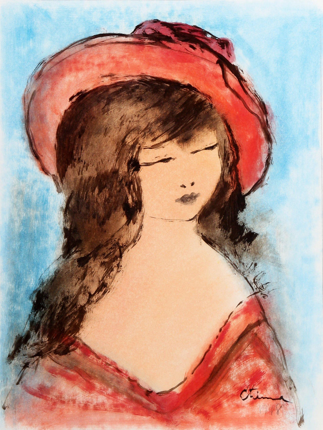 Portrait of Girl 149 Gouache | Roger Etienne,{{product.type}}