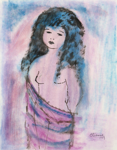 Portrait of Girl 38 Gouache | Roger Etienne,{{product.type}}