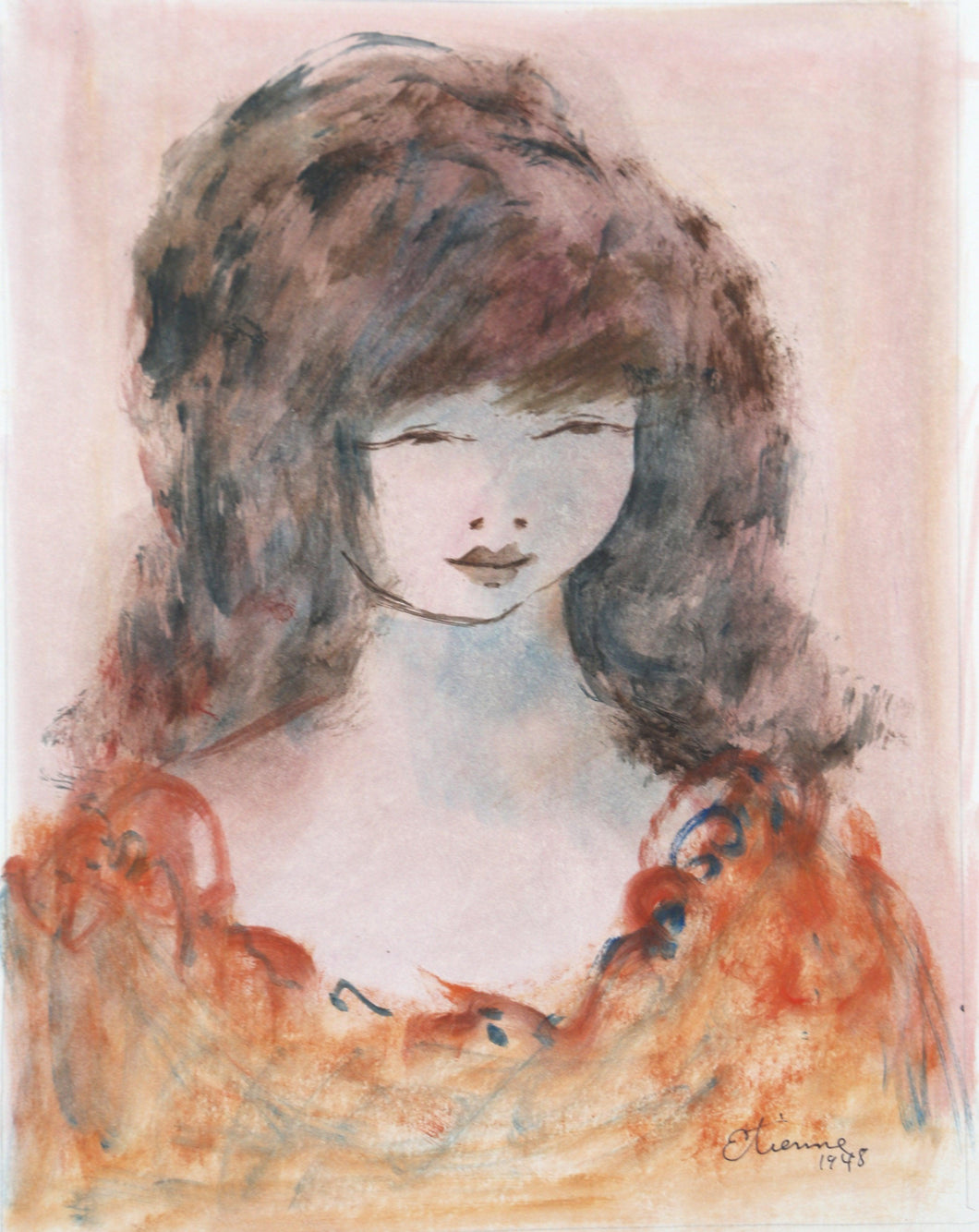Portrait of Girl 40 Gouache | Roger Etienne,{{product.type}}