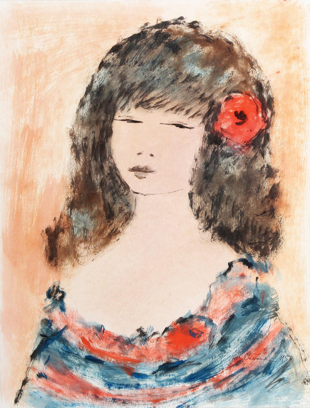 Portrait of Girl 76 Gouache | Roger Etienne,{{product.type}}