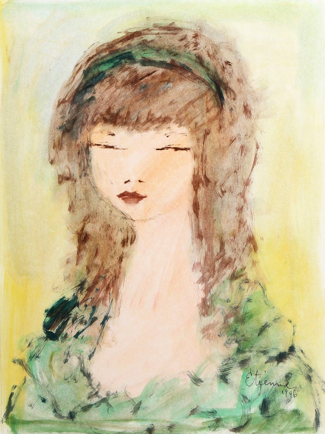 Portrait of Girl 78 Gouache | Roger Etienne,{{product.type}}