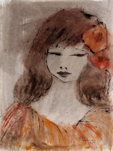 Portrait of Girl 87 Gouache | Roger Etienne,{{product.type}}
