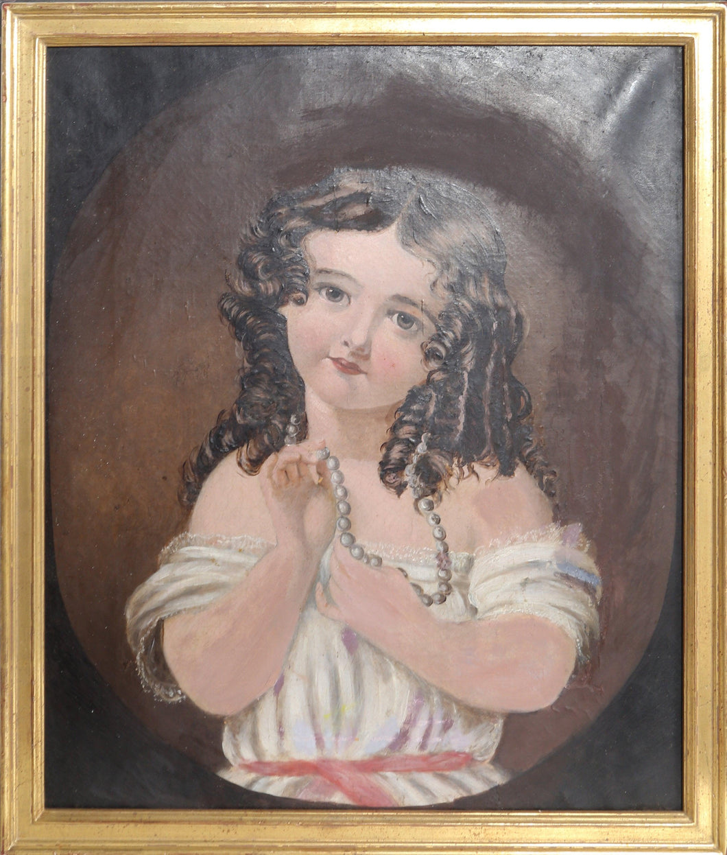 Portrait of Girl with Pearl Necklace Oil | Unknown Artist,{{product.type}}