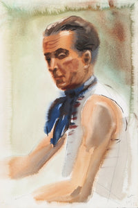 Portrait of Man with Ascot (P1.19) Watercolor | Eve Nethercott,{{product.type}}
