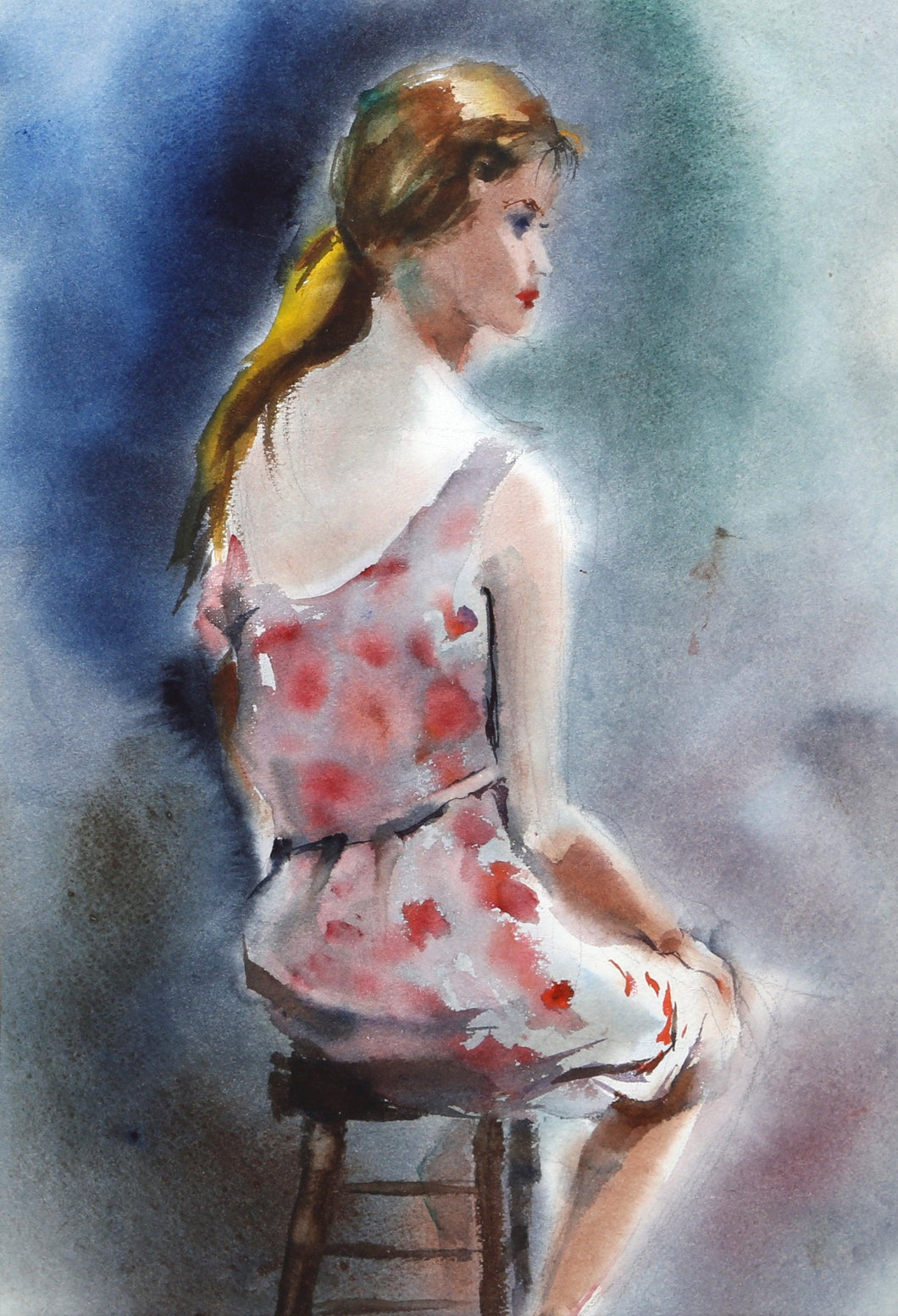 Portrait of Seated Woman (P2.40) Watercolor | Eve Nethercott,{{product.type}}