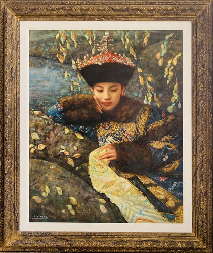 Portrait of Woman by Stream in Traditional Robe and Hat Oil | Di Li Feng,{{product.type}}