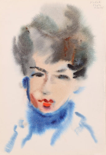 Portrait of Woman in Blue Turtleneck (P2.61) Watercolor | Eve Nethercott,{{product.type}}