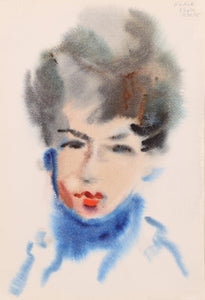 Portrait of Woman in Blue Turtleneck (P2.61) Watercolor | Eve Nethercott,{{product.type}}