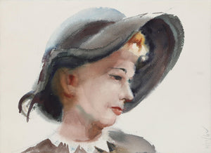 Portrait of Woman in Hat (P1.1) Watercolor | Eve Nethercott,{{product.type}}