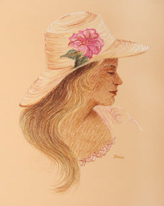 Portrait of Woman in Hat with Hibiscus Pencil | Gloria Trachtenberg,{{product.type}}
