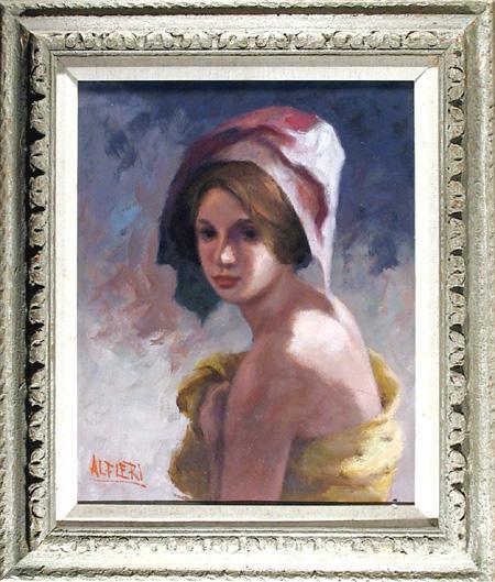 Portrait of Woman in Pink and Yellow Oil | Philippe Alfieri,{{product.type}}