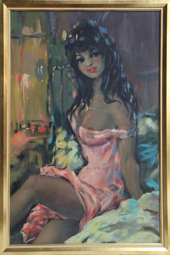 Portrait of Woman in Pink Negligee Oil | Unknown Artist,{{product.type}}