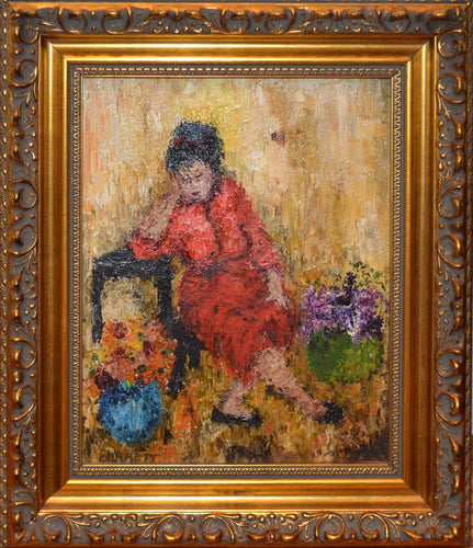 Portrait of Woman in Red Dress Oil | Mildred Barrett,{{product.type}}