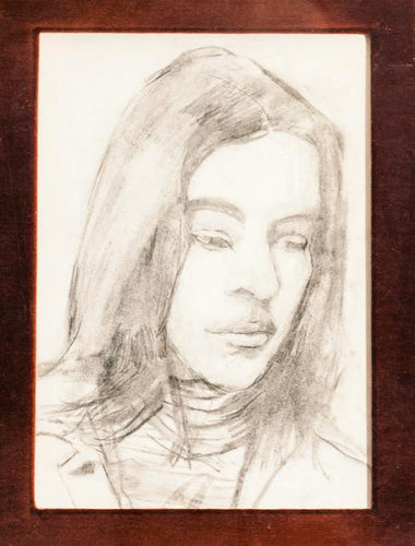 Portrait of Woman in Turtleneck Pencil | Unknown Artist,{{product.type}}