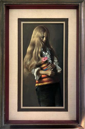 Portrait of Woman with Pink Flower Oil | Roberto Lupetti,{{product.type}}