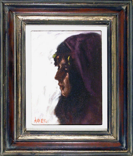 Profile of Girl in Purple Head Scarf Oil | Philippe Alfieri,{{product.type}}
