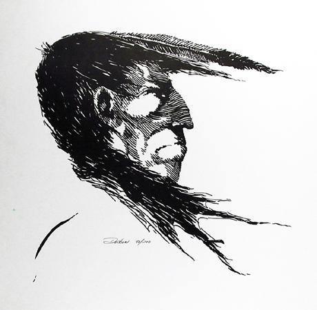 Profile of Native American Man Screenprint | Unknown Artist,{{product.type}}