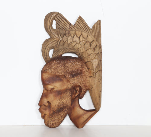 Profile with Fish on Head Wood | Unknown Artist,{{product.type}}
