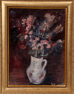 Purple Flowers in White Pitcher Oil | Unknown Artist,{{product.type}}