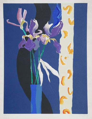 Purple Orchids in Blue Vase Lithograph | Donald Fraser,{{product.type}}