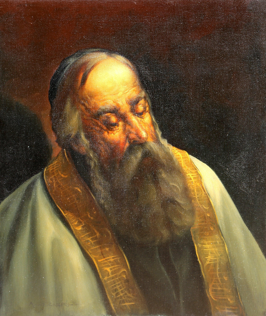 Rabbi in Gold Robe I Oil | Abraham Straski,{{product.type}}