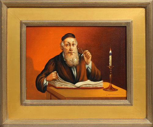Rabbi Reading by Candlelight (13-F) Oil | Abraham Straski,{{product.type}}