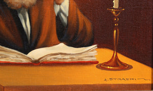 Rabbi Reading by Candlelight (13-F) Oil | Abraham Straski,{{product.type}}