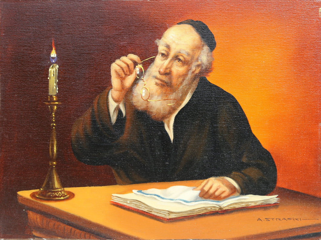 Rabbi Reading by Candlelight (14) Oil | Abraham Straski,{{product.type}}