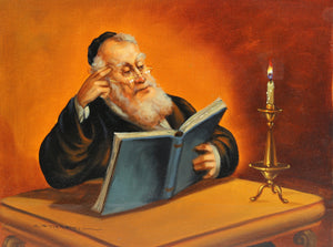 Rabbi Reading by Candlelight (18) Oil | Abraham Straski,{{product.type}}