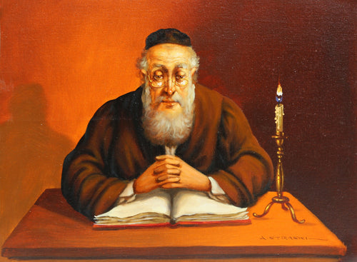 Rabbi Reading by Candlelight (19) Oil | Abraham Straski,{{product.type}}