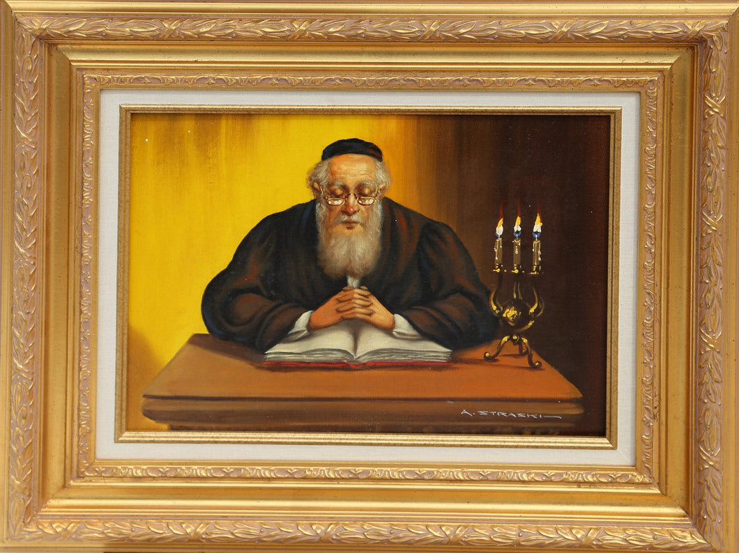 Rabbi Reading by Candlelight (5-F) Oil | Abraham Straski,{{product.type}}