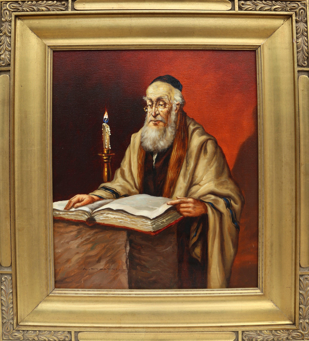 Rabbi Reading by Candlelight (6-F) Oil | Abraham Straski,{{product.type}}