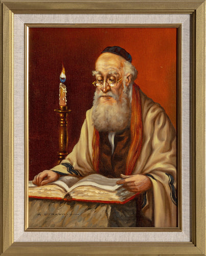 Rabbi Reading by Candlelight (K) Oil | Abraham Straski,{{product.type}}