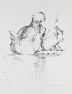 Rabbi Reading by Candlelight Lithograph | Abraham Straski,{{product.type}}