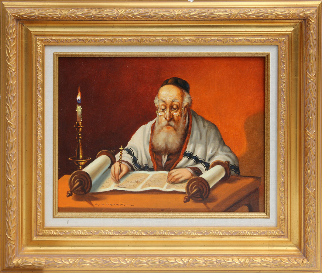 Rabbi Reading Torah (9-F) Oil | Abraham Straski,{{product.type}}
