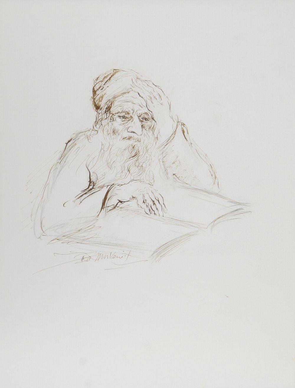 Rabbi with Book - III Ink | Ira Moskowitz,{{product.type}}
