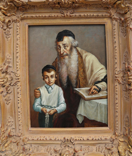 Rabbi with Student (17-F) Oil | Abraham Straski,{{product.type}}