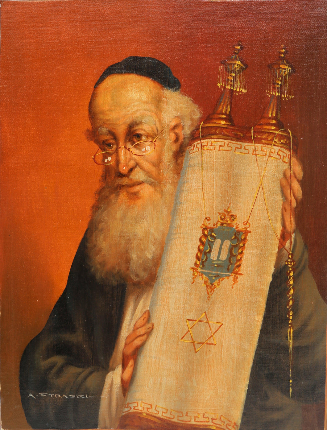 Rabbi with Torah (13) Oil | Abraham Straski,{{product.type}}