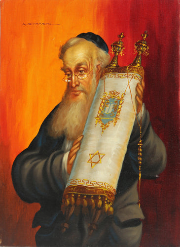 Rabbi with Torah (4) Oil | Abraham Straski,{{product.type}}