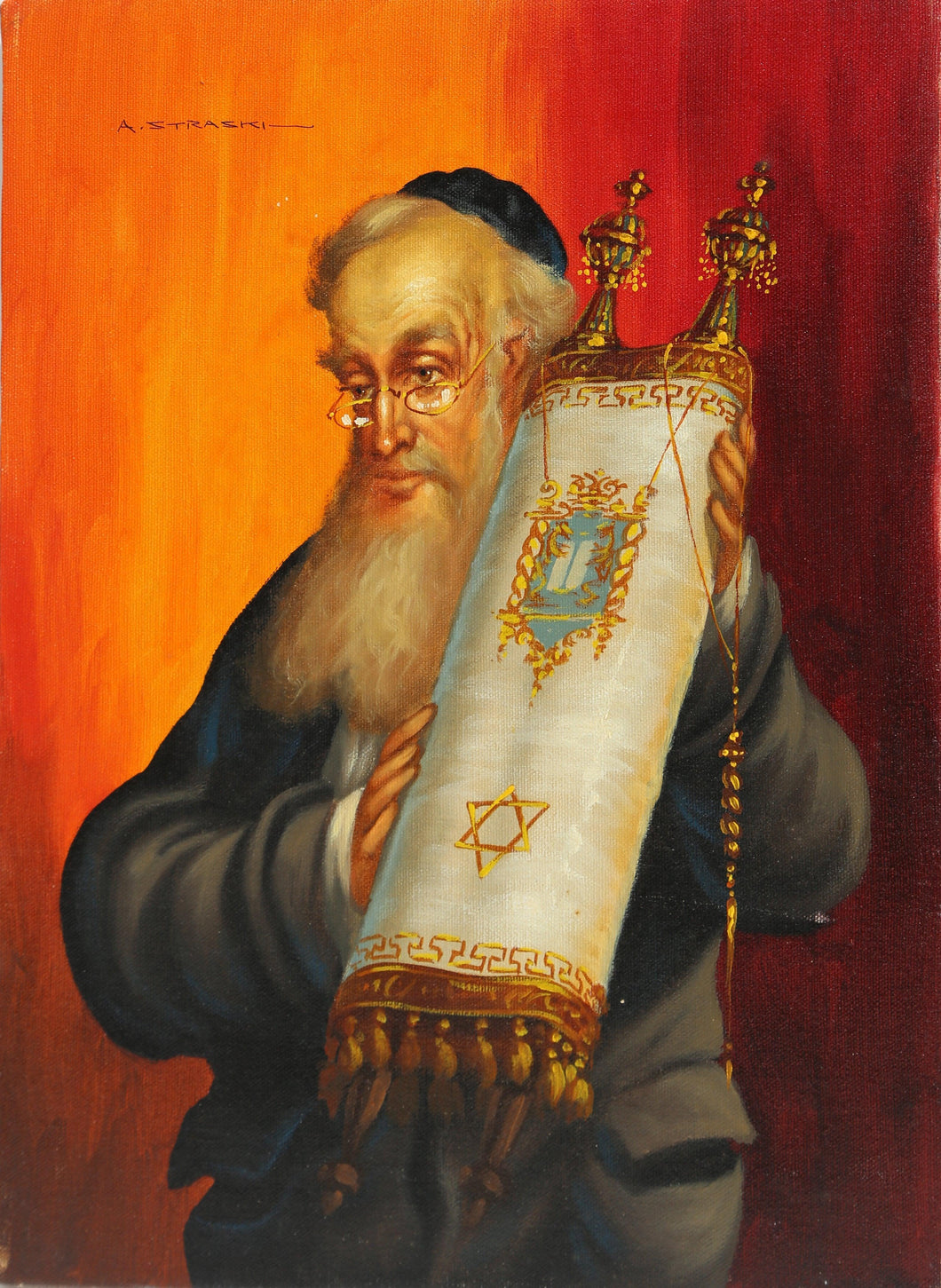 Rabbi with Torah (4) Oil | Abraham Straski,{{product.type}}