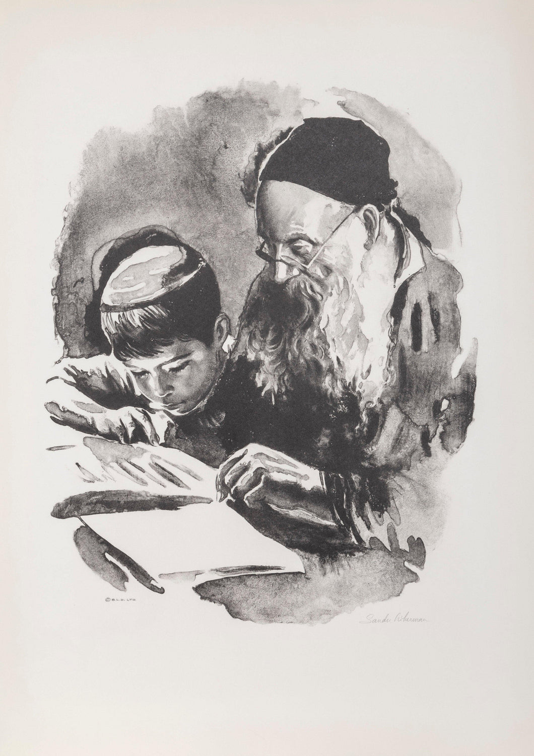 Reading with the Rabbi Lithograph | Sandu Liberman,{{product.type}}