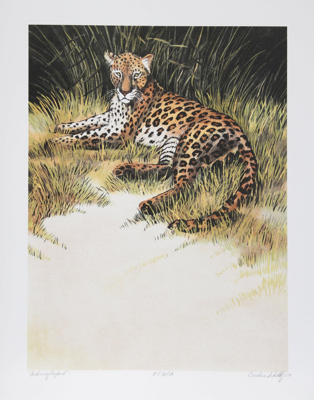 Reclining Leopard Lithograph | Caroline Schultz,{{product.type}}