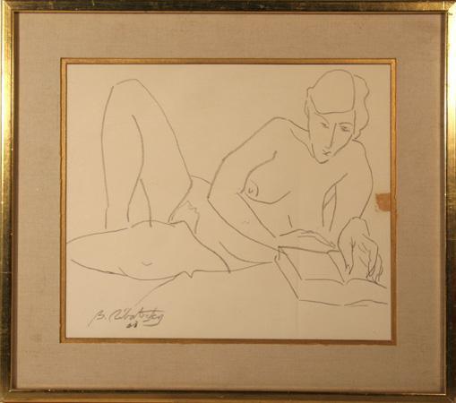 Reclining Nude Pencil | Unknown Artist,{{product.type}}