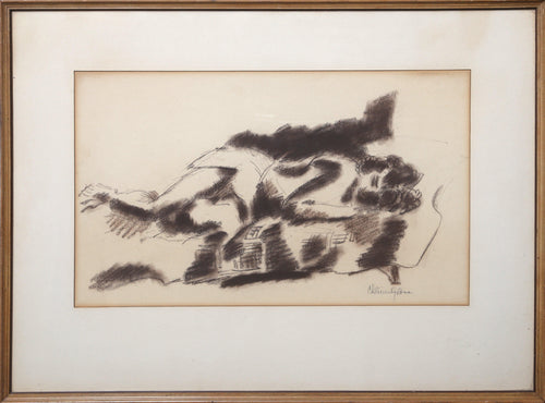 Reclining Woman on Plaid Couch Pencil | Chaim Gross,{{product.type}}