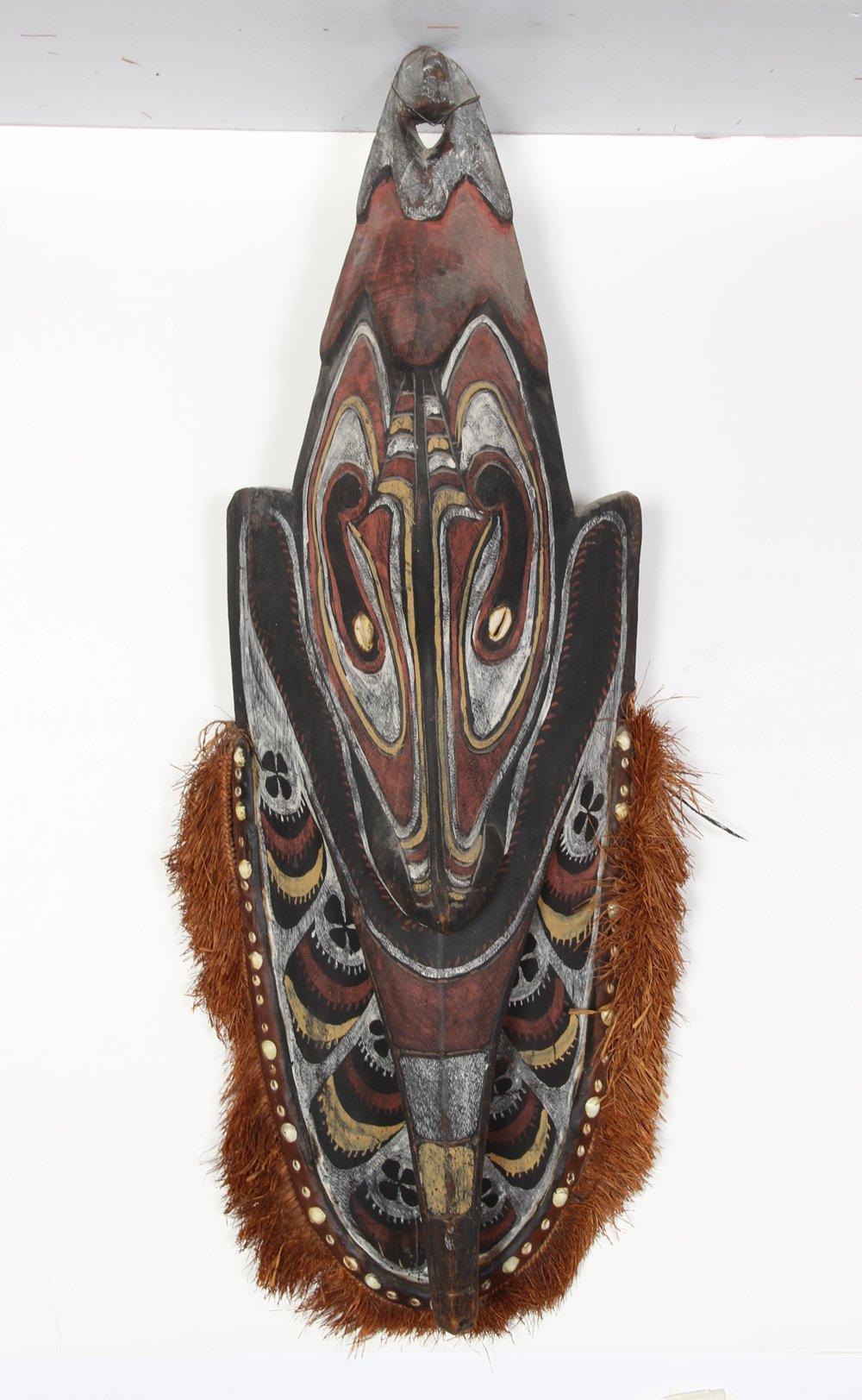Red and Black Mask with Grass Beard (13) Wood | African or Oceanic Objects,{{product.type}}