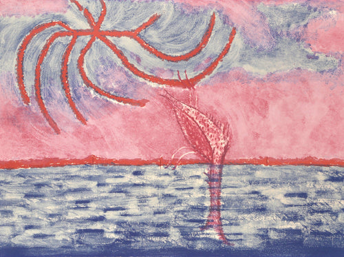 Red and Blue Seascape Lithograph | Unknown Artist,{{product.type}}
