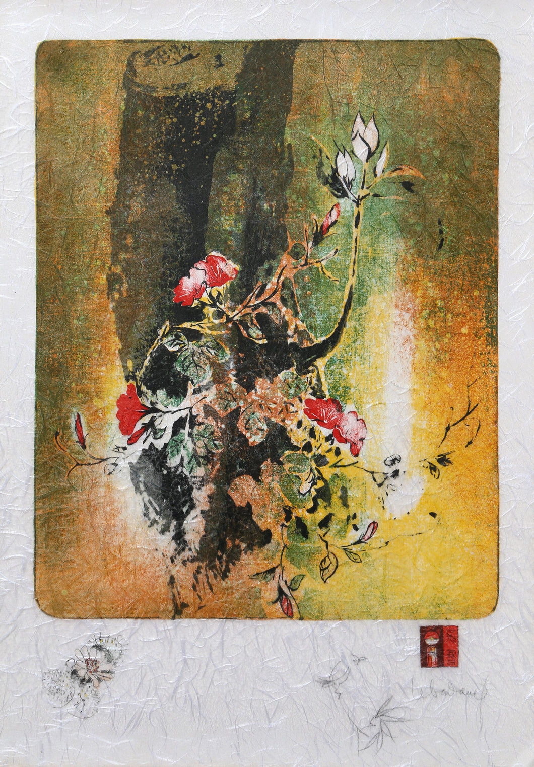 Red Blossoms on Orange Lithograph | Lebadang (aka Hoi),{{product.type}}
